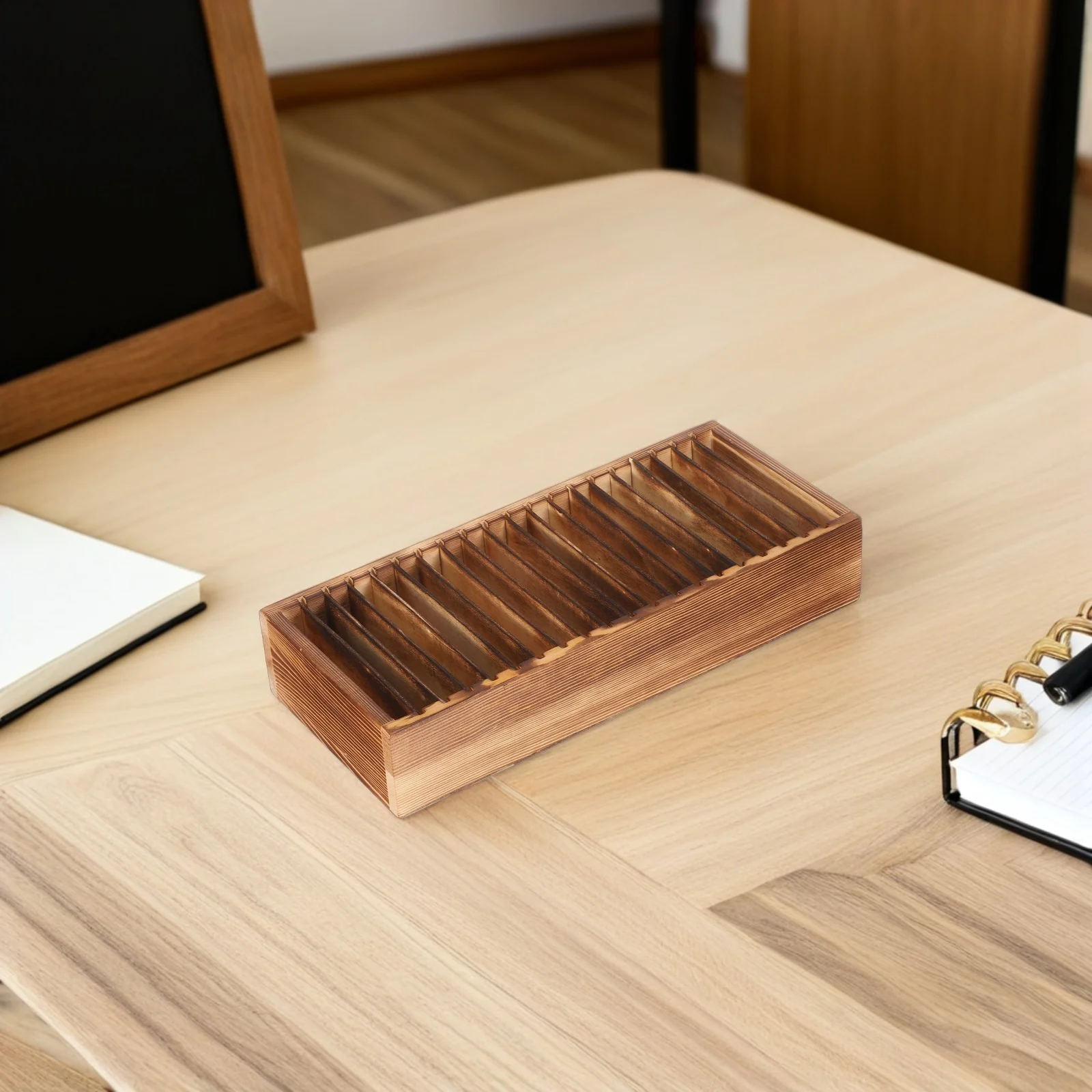 

Wood Business Card Organizer Desktop Card Holder for Men Women 20 Removable Dividers Office Desk Storage Box Desk Organizer Box