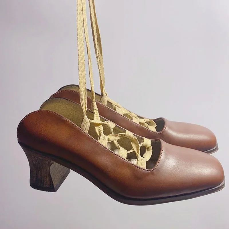 

Matten Leather Slingback Cross Tied Pumps Sexy Square Toe Square Heel Sliip On New Arrivals Fashion Women Shoes