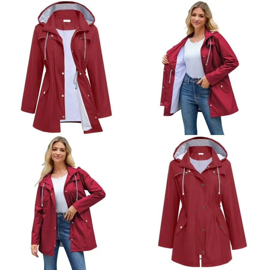 

Hount Women Rain Jacket Lightweight Waterproof Raincoat Lined Outdoor Hooded Windbreaker Trench Coat