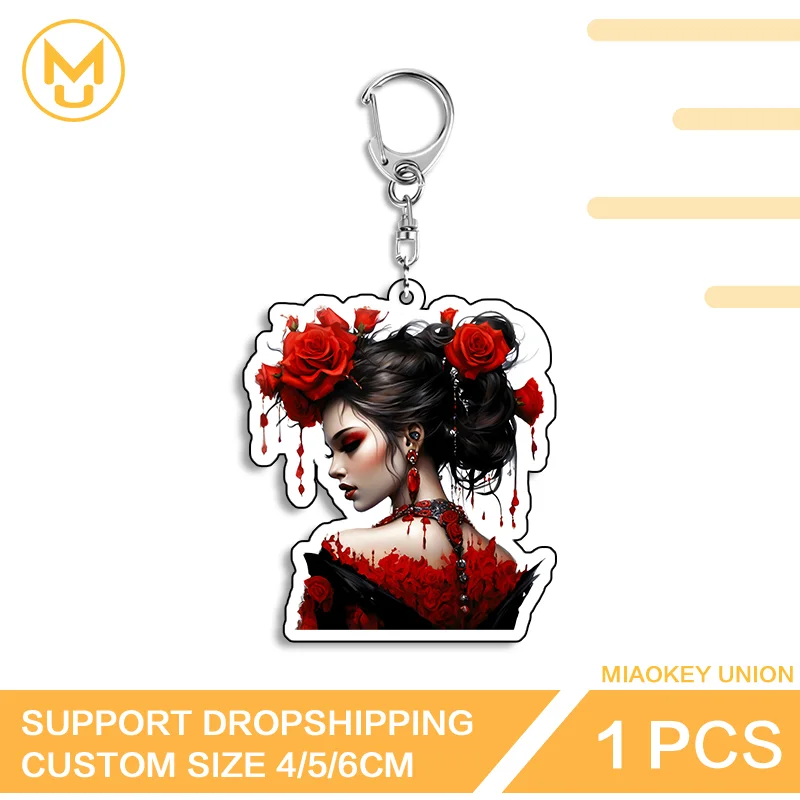 Enchanting Japanese Style Geisha Trendy Popular Premium Exclusive Design Double Sided Acrylic Keychain Key Ring Decoration
