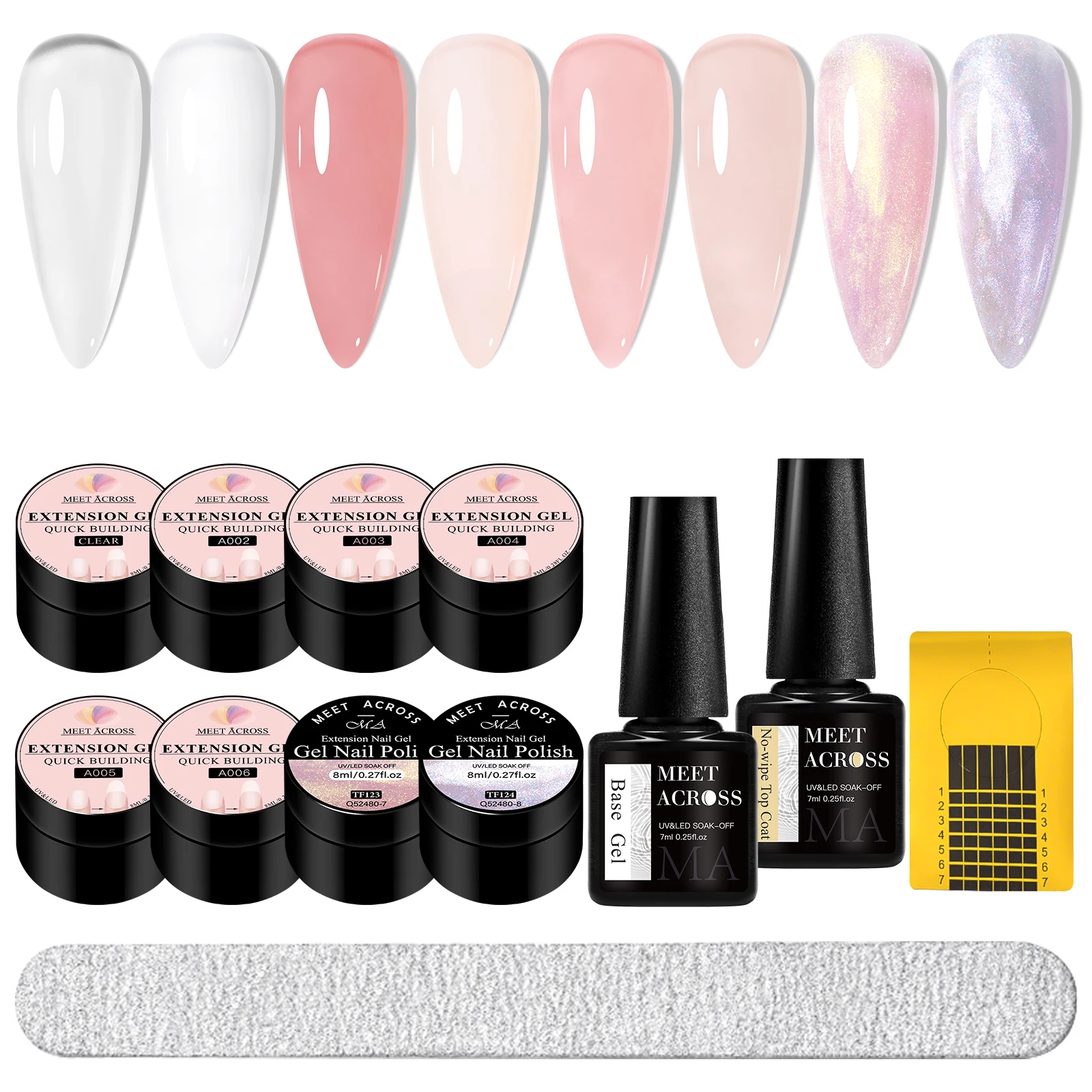 12pcs/set Quick Extension Nail Gel with Base Top Coat Brush Nude Pink Milky White UV LED Gel for Building Carving Flower