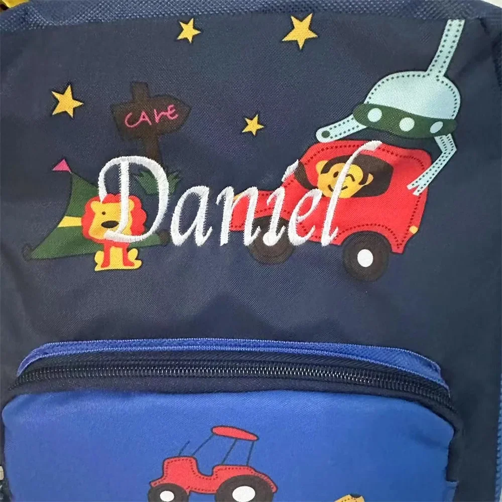 Cartoon Cars Kindergarten Backpacks Personalized Embroidered Name Children\'s Schoolbags Custom Name Baby Outgoing Snack Bags