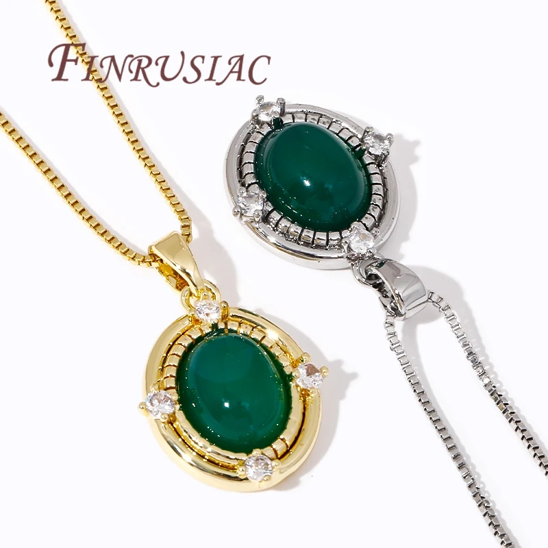 18K Gold Plated Metal Oval Pendants For Necklaces,Brass with Green Zircon Charms For Jewelry Making DIY Accessories