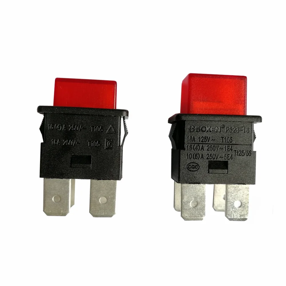 

2Pcs SOKEN PS23-16 Self-locking Red Pushbutton Switches 4Pins 16A Socket Strip Push Button Switch with LED for Vacuum Cleaner
