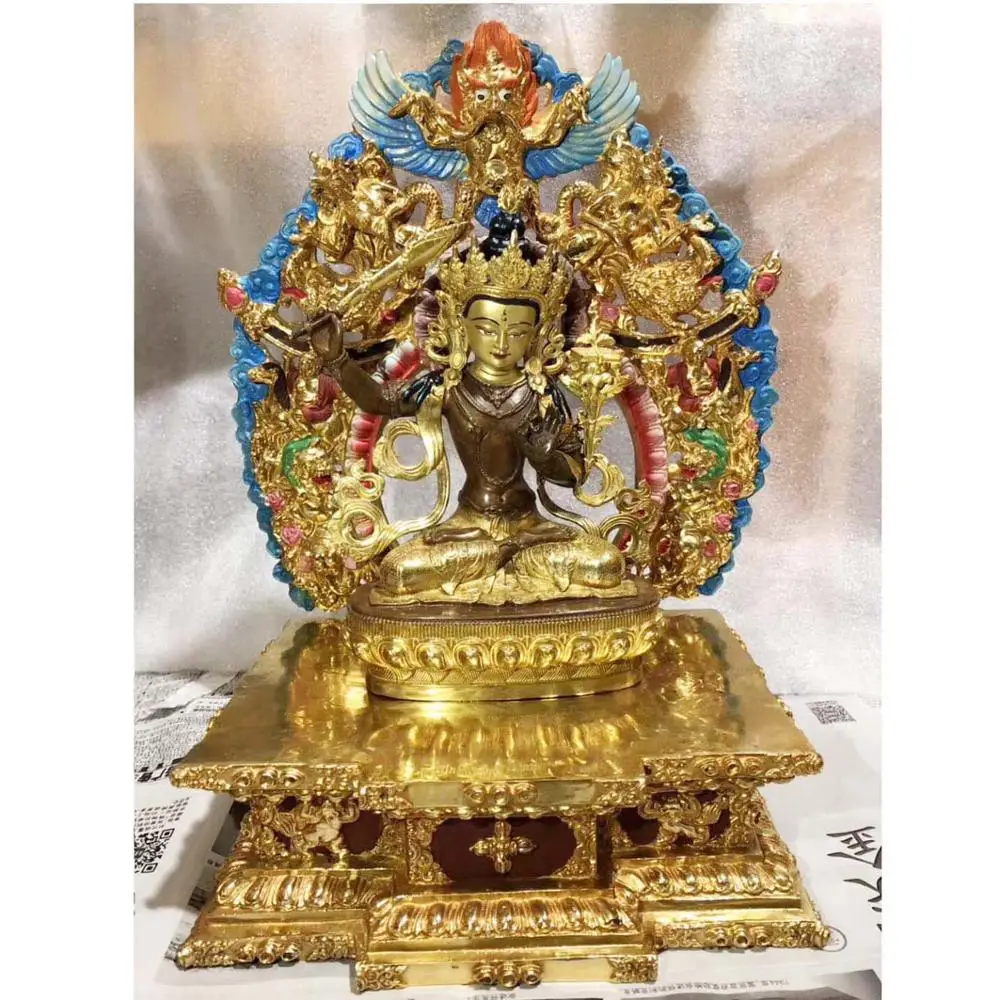 Large High grade gilding Buddha statue family patron saint Almighty God the Bodhisattva Manjusri Guanyin gold