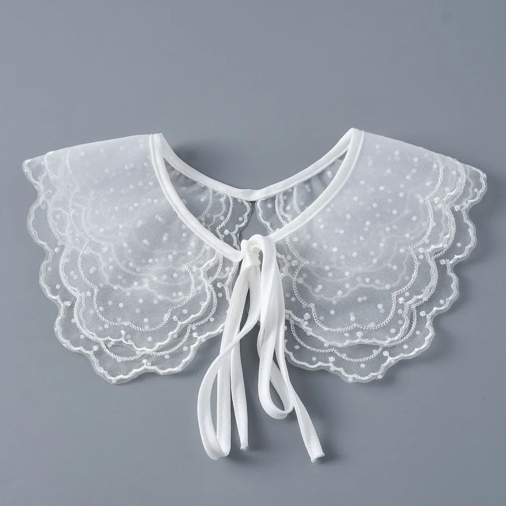 Lace Cape Fake Collar Organza Embroidered Double Layer False Collar Adjustable Strap Floral Embroidery Detachable Collar Summer