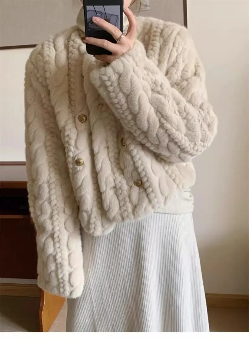 معطف نسائي جديد بتصميم قلاب فضفاض من جلد الغزال المخملي معطف نسائي بأكمام طويلة وأزرار علوية أنيقة