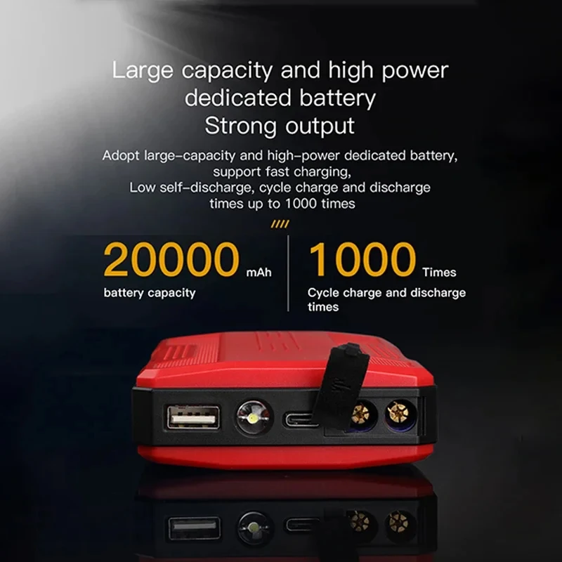 20Ah 12V Car Jump Starter Multi-function Emergency Starting Power Bank Universal Car Truck Starting Device Rechargeable Battery