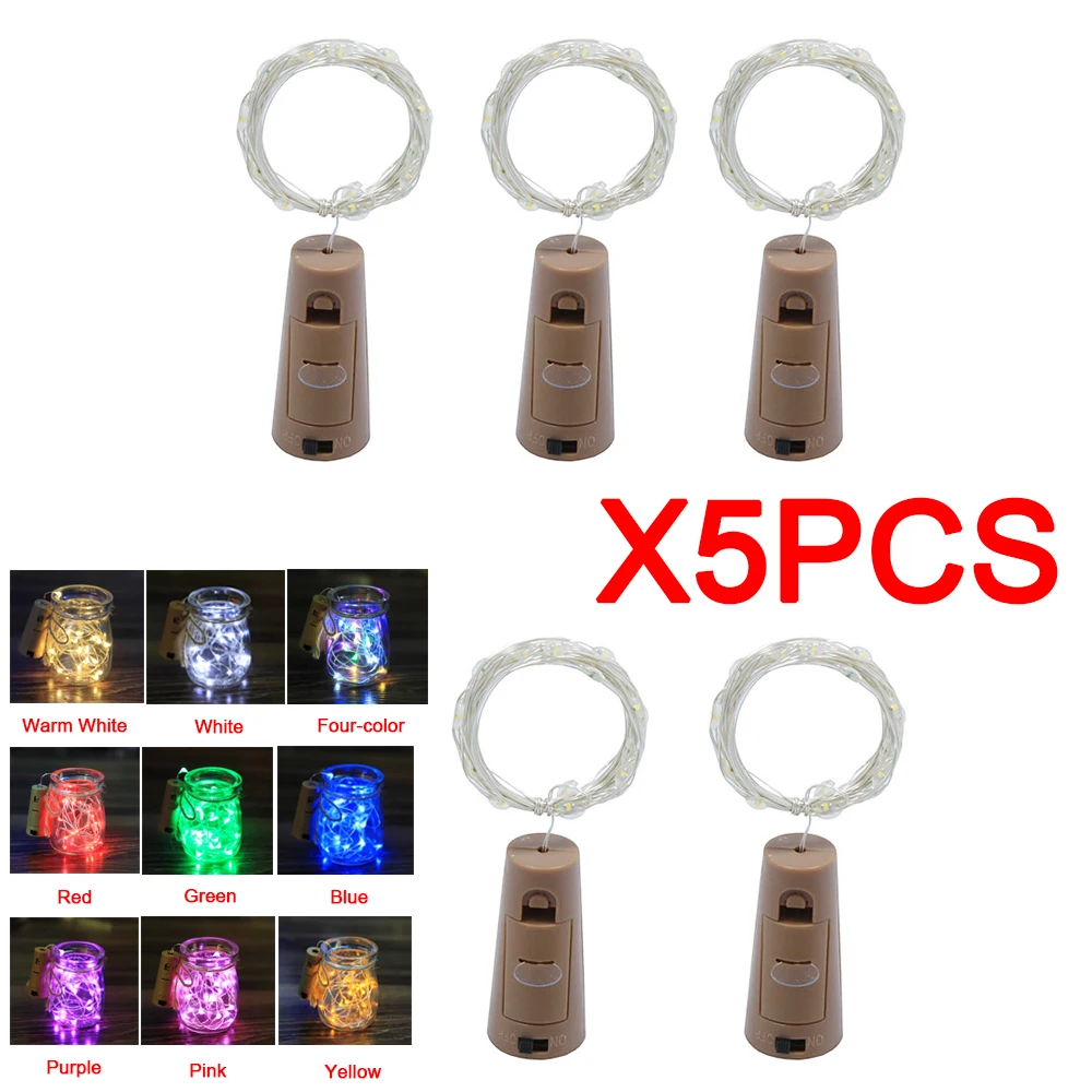 

5PCS LED wine bottle cork string lights Fairy Lights Garlands Holiday Lamp Bar Christmas Decoration copper wire string lights