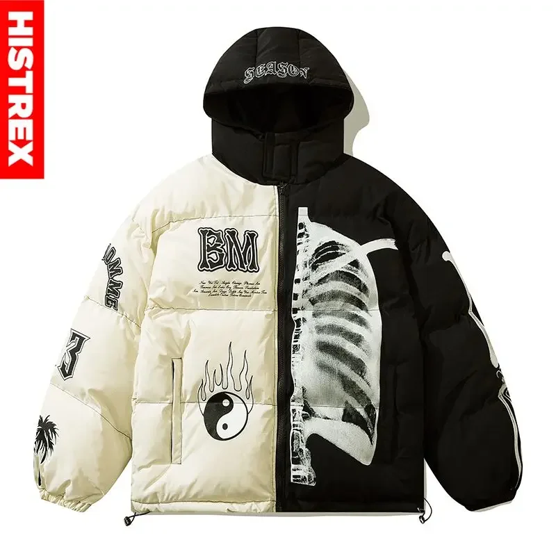 HISTREX Winter Parkas Jackets Hoody Men Hip Hop Tai Chi Skeleton Cotton Jacket Hoodies Loose Warm Coats Man Padded Parka Hoody