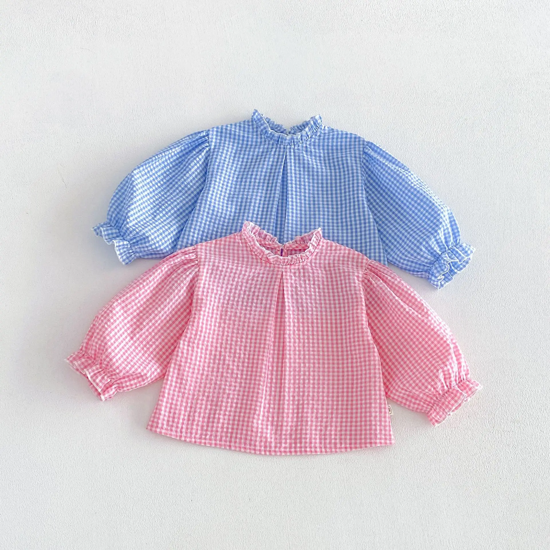 Girls' Edge Collar Doll Shirt 2026 New Autumn Baby Korean Version Checkered Shirt Children's Autumn Shirt Trend