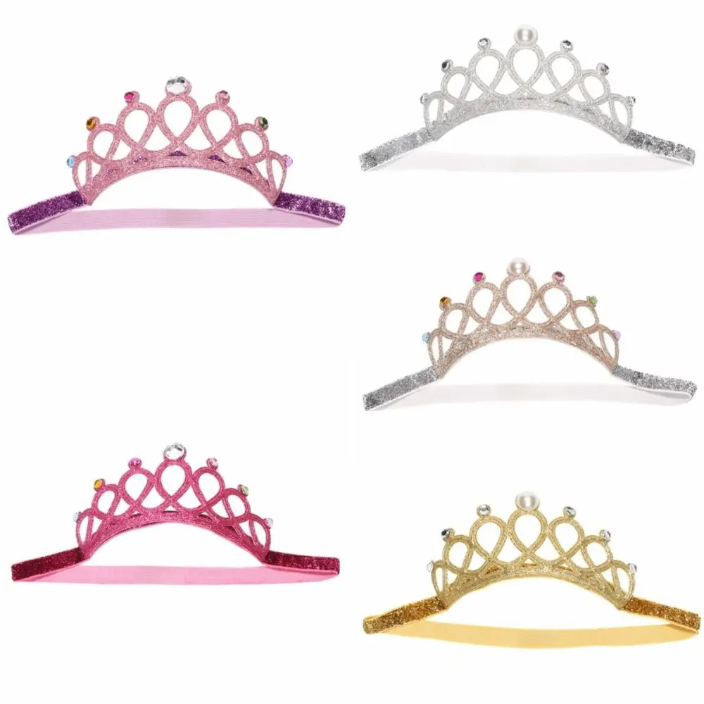 

New Princess Headband Rhinestone Glitter Pearl Birthday Party Crown Newborn Hair Accessories Infant Headwear Christening