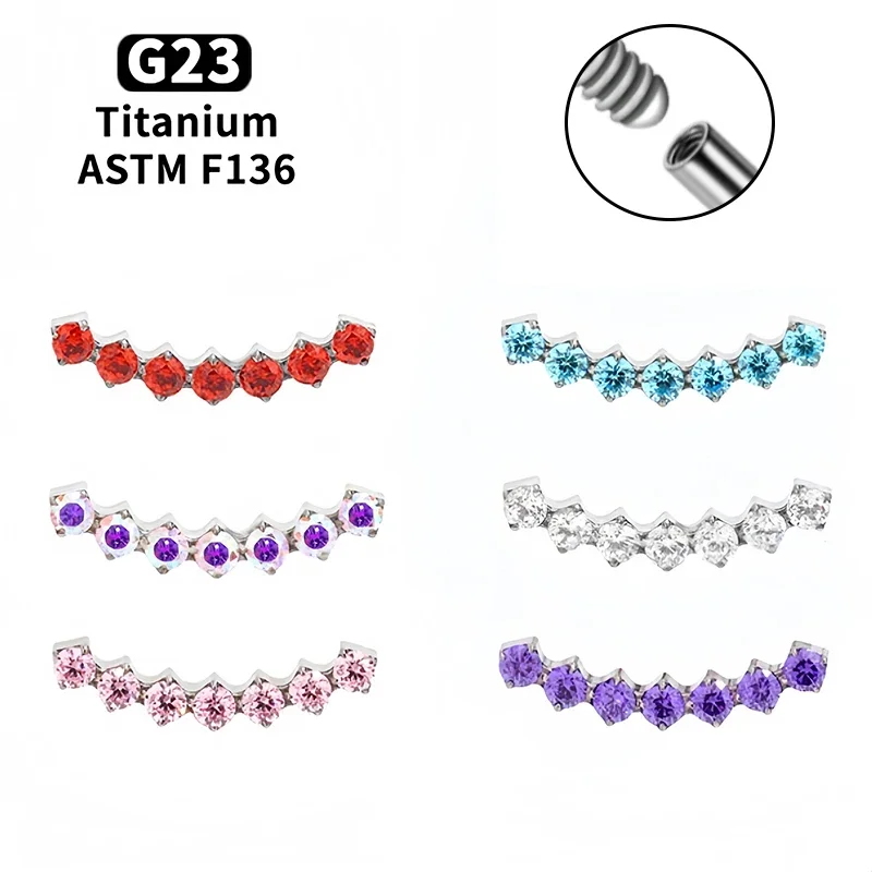 F136 Titan Labret Piercing Ringe mit klarem Zirkonia, Innengewinde, flacher Rückseite, Ohrstecker für Helix, Tragus, Knorpel-Schmuck – Detail 2