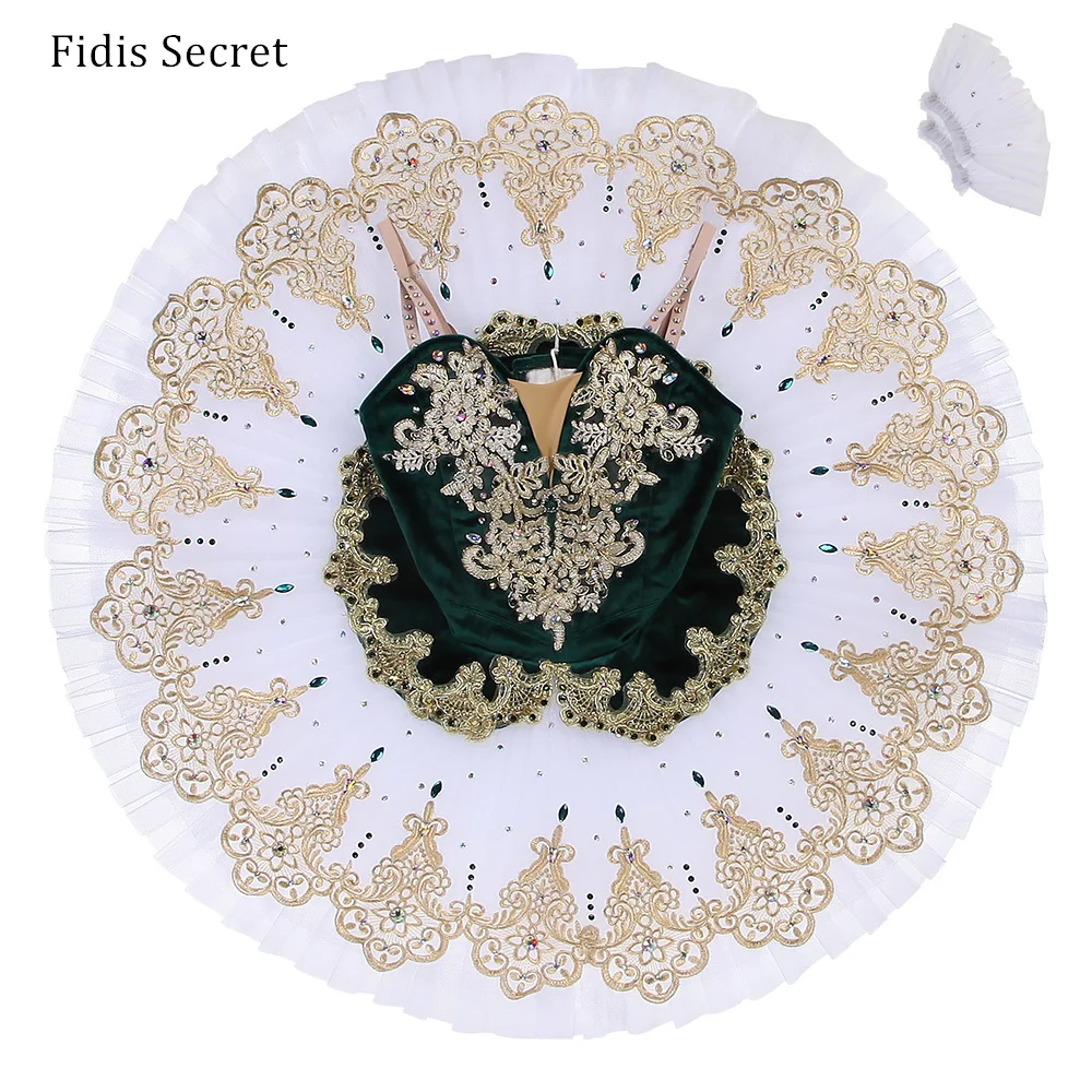 

High Quality Green Velvet Bodice w/White Platter Ballet Tutus For Girls Dance Performance Ballerina Professional Stage Costumes