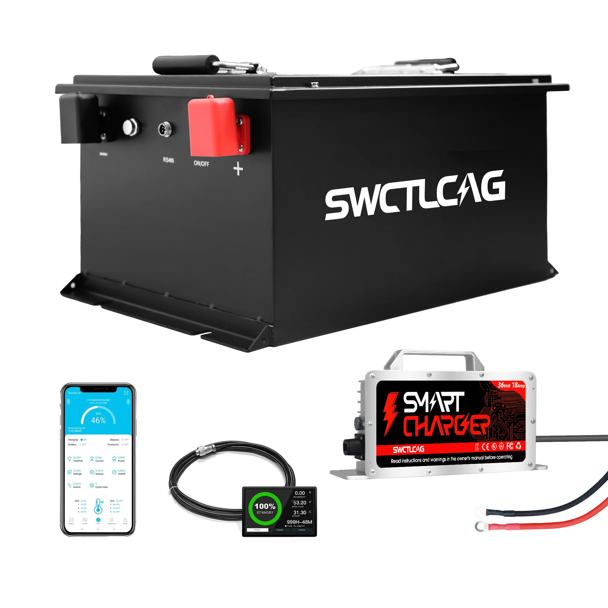 24 V (25,6 V) 105 Ah LiFePO4-Lithiumbatterie mit Ladegerät für Marine-RV-Bodenschrubber max. Lastleistung 6,45 kW über 3500 Zyklen