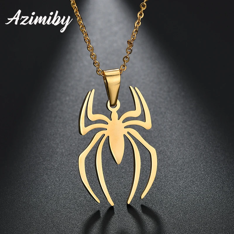 Azimiby Fashion Stainless Steel Spider Pattern Pendant For Women Men Silver Color Neck Chain Gothic Couple Streetwear Gifts