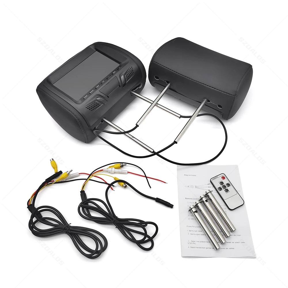 Three-color 7-inch car headrest monitor with backseat pillow