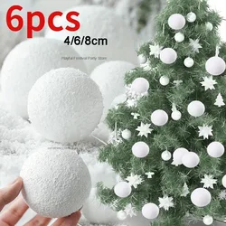 6pcs Christmas Ball Round White Foam Ball Xmas Tree Hanging Pendant Ornaments for Holiday Wedding New Year Party Home Decoration