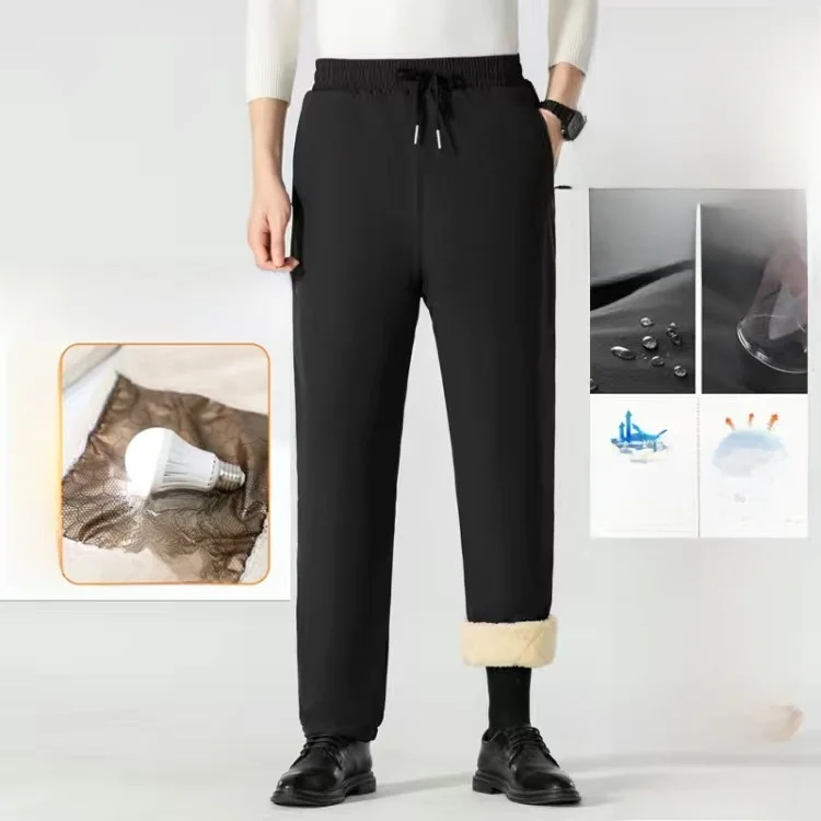 Men's Thickened Lamb Velvet Warm Pants Knee Padded Casual Cotton Trousers Extra Large Size Business Casual Long Pants