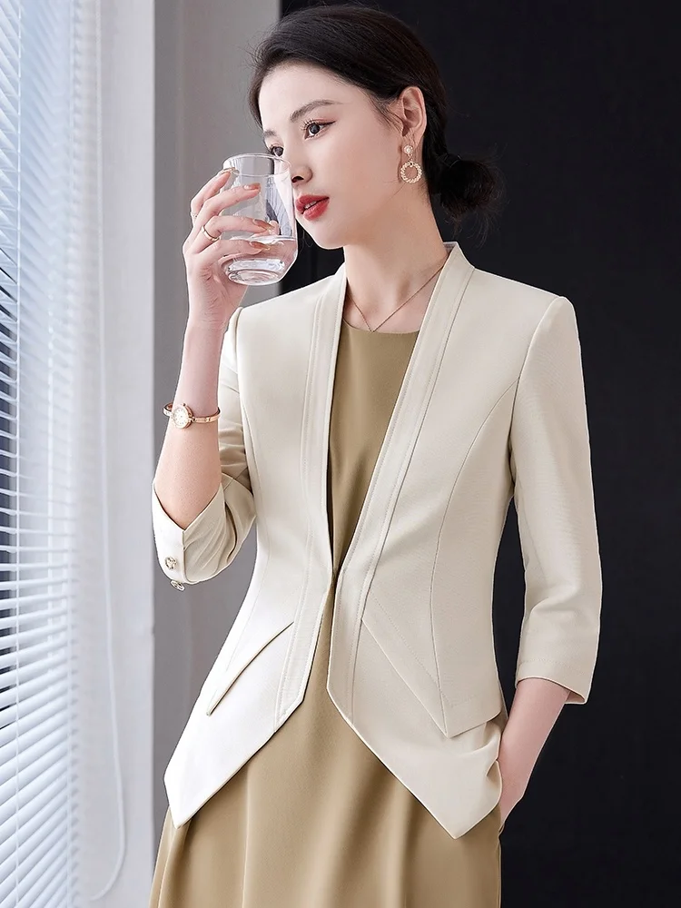 

Slim Fit Women's Jacket Three-Quarter Sleeve Thin Style Professional Career Suit Spring Summer Fashion Outerwear