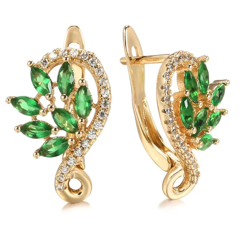 Huitan Süße Damen-Creolen, Blatt-Design, Marquise, grün, CZ, Zubehör, Hochzeit, Verlobung, Party, Alltag, vielseitiger Schmuck