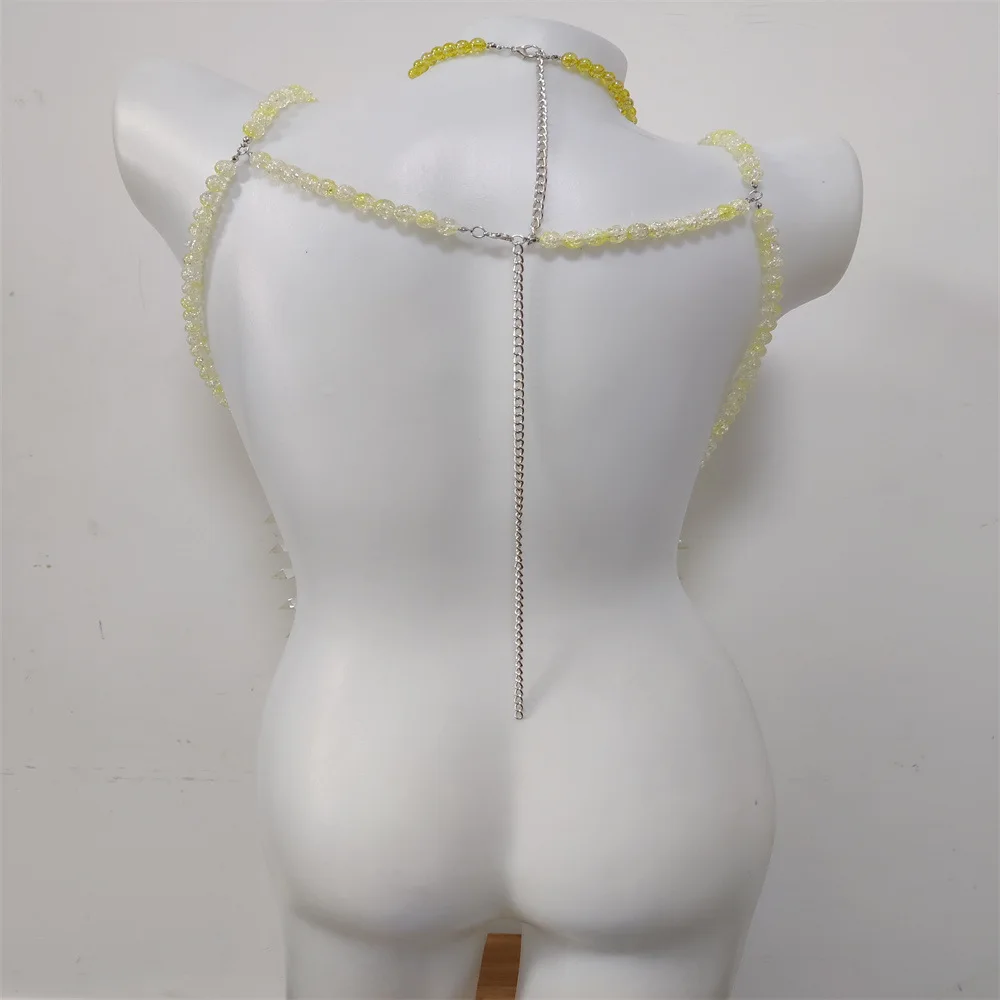 New Handmade Pearl Acrylic Necklace Multi-Layered Sexy Hottie Bustier Vest Multi-Layered Chest Chain Gemstone Beaded Body Chain