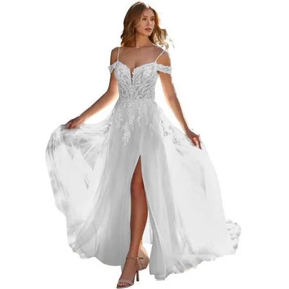 European and American Bride Wedding Dress New off-Shoulder Lace Embroidery Tight Waist Trailing Line Skirt