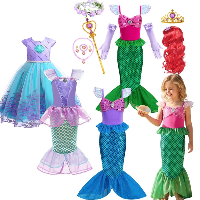 Girls Role Playing Little Mermaid Princess Ariel Dress Kids Cospaly Mermaid Costume Children Carnival Birthday Party Prom Ball