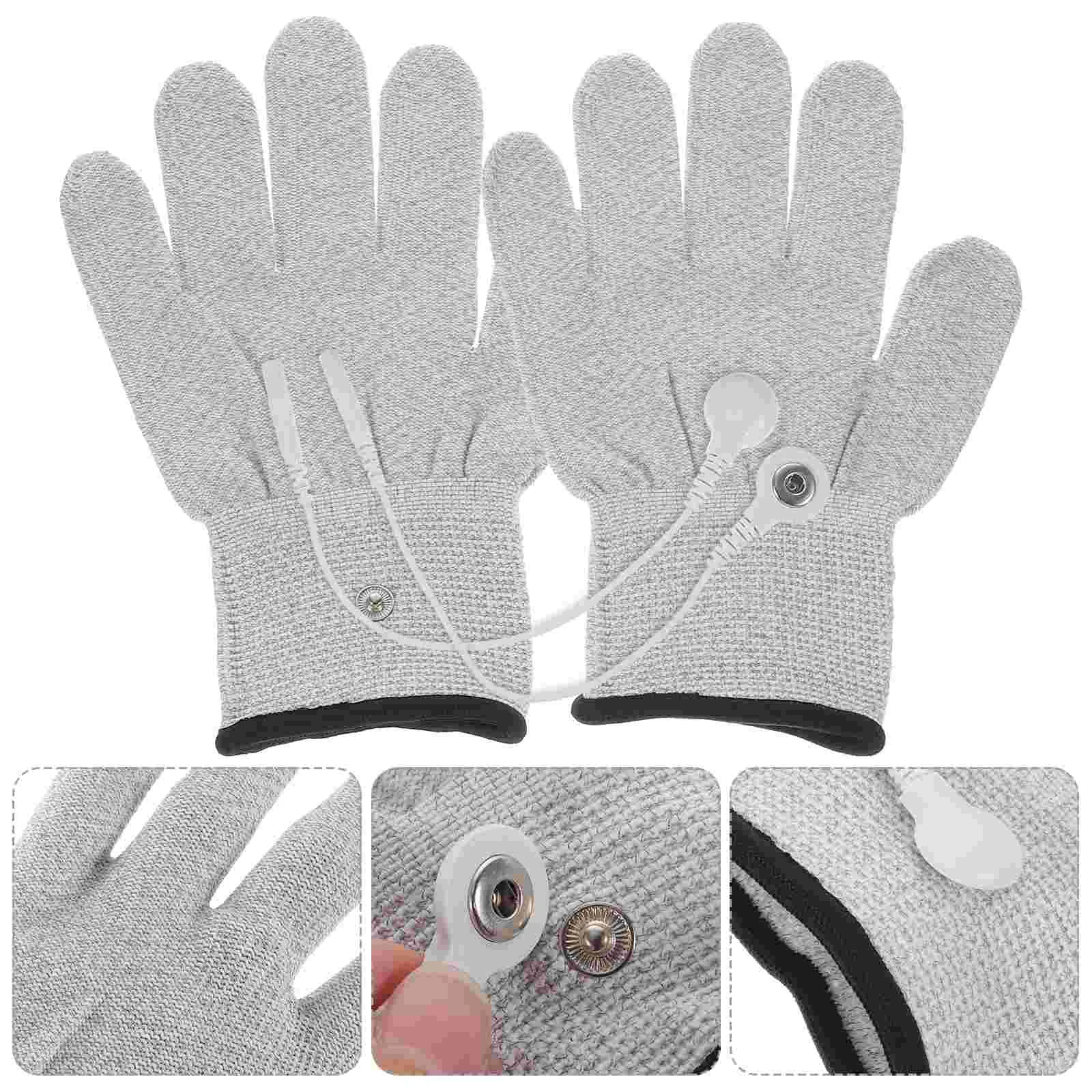 1 Pair White Silver Fiber Electric Therapy Gloves Electric Massage Therapy Accessory- Universal Cotton Massage Gloves With 2pcs