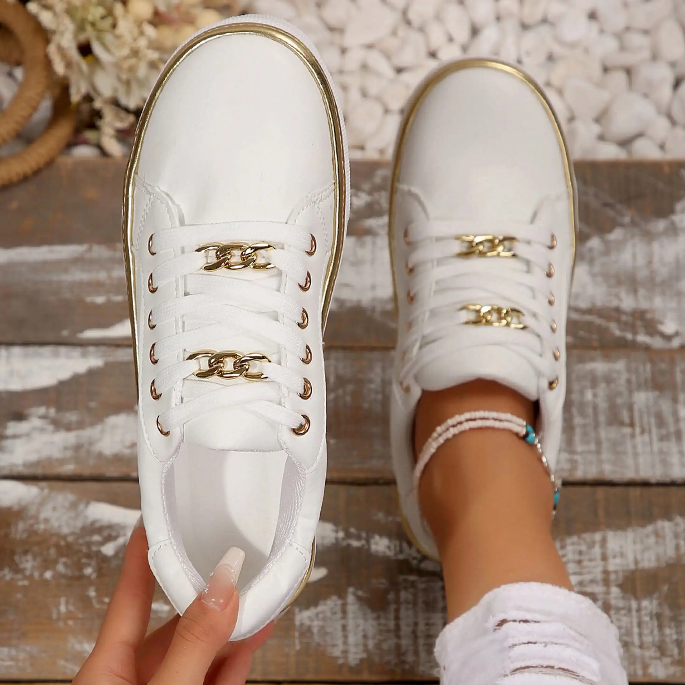 

Round Toe Flat Sole Anti Slip Sneakers Everyday Walking Casual Outdoor Footwear For Women Trendy