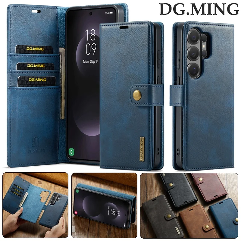 DG.MING Leather Wallet Phone Case for Samsung Galaxy S26 Ultra S25 Plus S24 FE S23 S22 S21 Note 20 Flip Card Holder Cover Hoesje