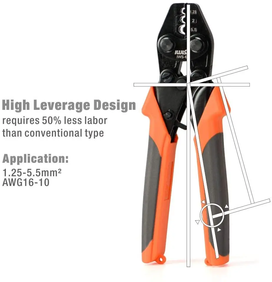 IWS-6 Crimping Plier for Non-Insulated Terminals and Butt/Spice/Open/Plug Connectors Wiring Repairs Hand Crimper Tools AWG16-10