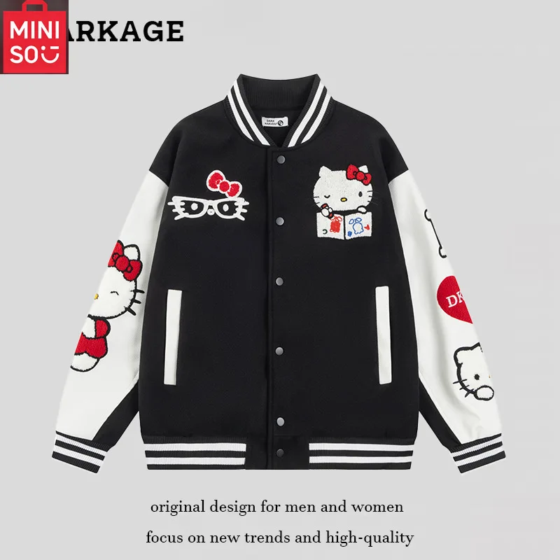 

MINISO Hello Kitty American Cute Towel Embroidered Baseball Coat Women's 2025 New Loose Jacket Top