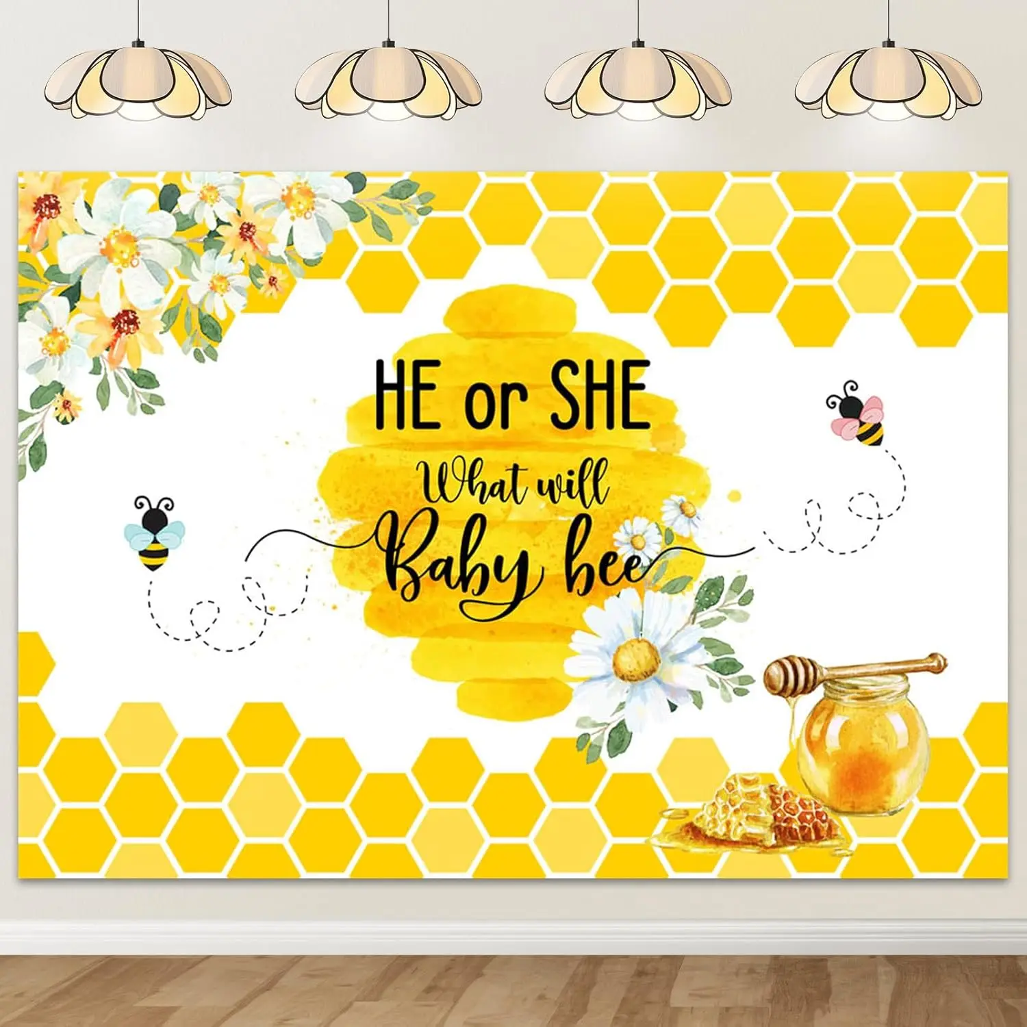 

Honey Bee Gender Reveal Backdrop What Will Baby Bee Background Honeycomb He or She Party Decoration Banner Photo Booth Props
