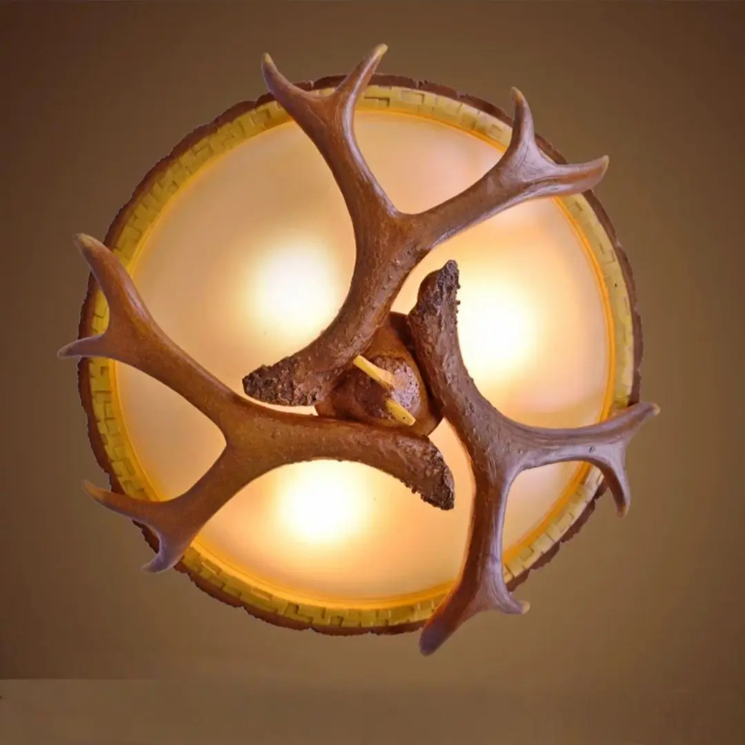 Rural Deer Antler Ceiling Lamp, Creative and Unique Deer Antler Lamp for Living Room, Designer Nordic Resin Lamp