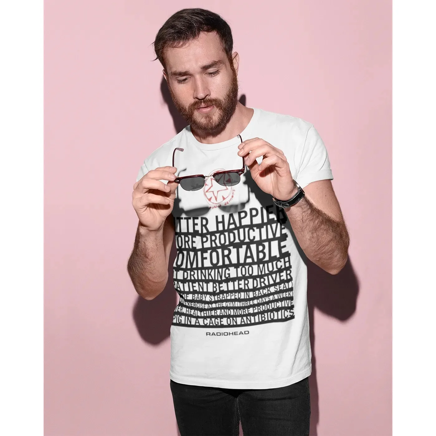 Radiohead T-Shirt Fitter Happier Lyrics Radiohead Men Women Shirt Retro Street Wear Oversized Casual Loose Female Male Clothing
