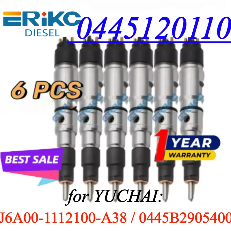 

6 PCS 0445120110 Diesel Fuel Injector 0 445 120 110 Auto Engine Nozzle For YUCHAI Yutong Kinglong 0445B2905400 J6A00-1112100-A38