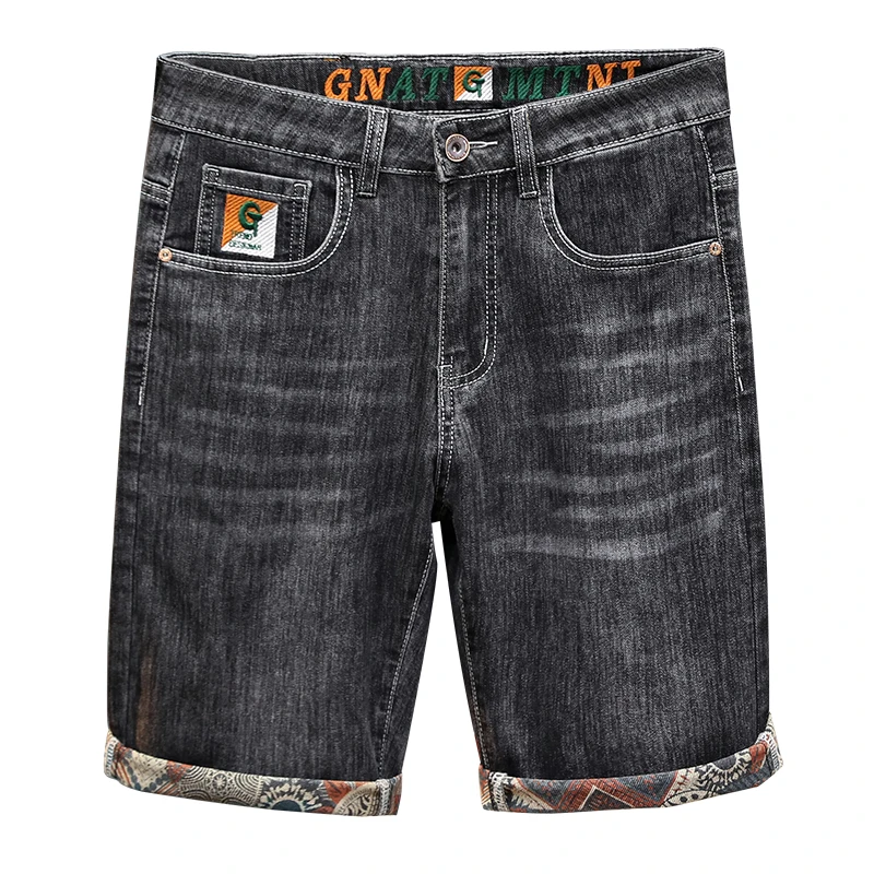 Celana Pendek Denim Bordir Pria Musim Panas Jeans Ala Jalanan Kepribadian Ramping Fashion Lurus Celana Pendek Pria Bermuda Mewah