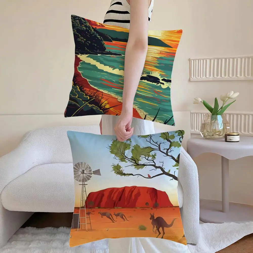 Tropical Scenic Hawaii Lahaina Travel Mountain Cushion Cover Iceland Washable Linen Soft  for Daily Sofa Bed Home Room Decor