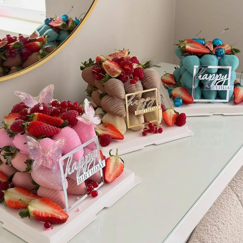 Laser-Gravur Happy Birthday Tortendekoration Goldener Kreis Acryl-Kuchenaufleger für Kinder Geburtstagstorten-Dekoration Dessert-Geschenk