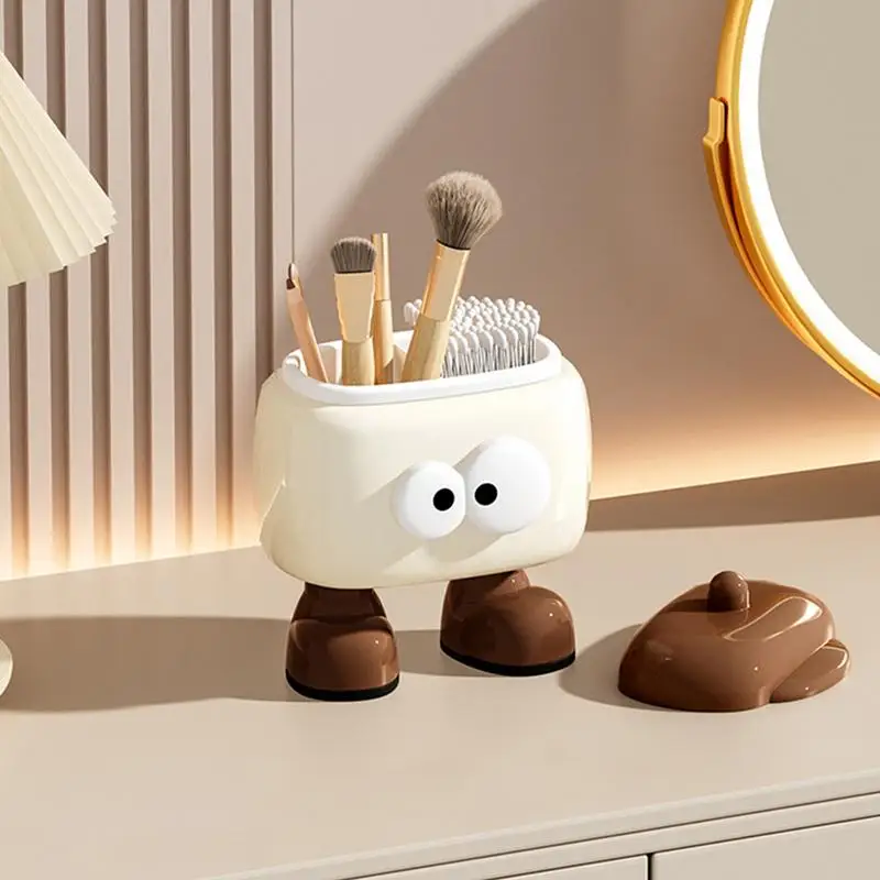 Cosmetic Containers with Lids Cartoon Big Eye Storage Box Gadget 2 Grids Cotton Pad Holder Multifunction Daily Storage Organizer