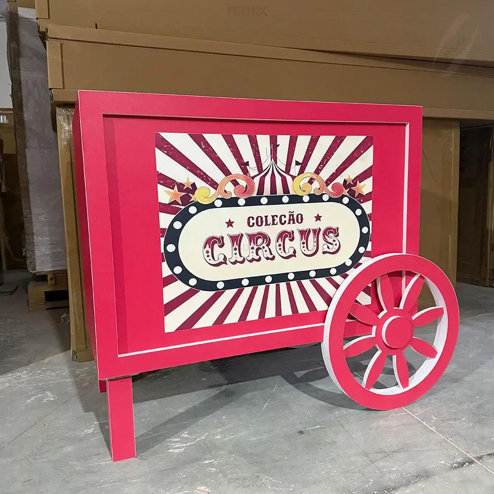 Custom Theme Pvc Acrylic Ceremony Removable Table RedHouse Frame Candy Cart Shop Display Props Stand Candy Cart
