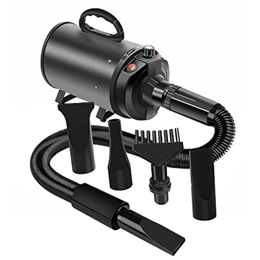 

Dog Hair Dryer 2800W Quick Dry Noise Reduction Pet Grooming Dryer with Adjustable Speed Spring Hose 4 Nozzles Heater for Home U
