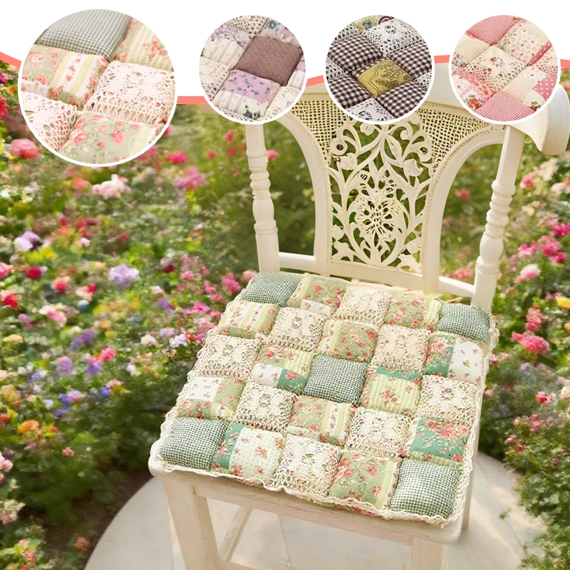 

Pastoral Style Flower Cotton Seat Cushion 40X40cm Square Thicken Breathable Non Slip for Home Office Computer Chair Stool Mat