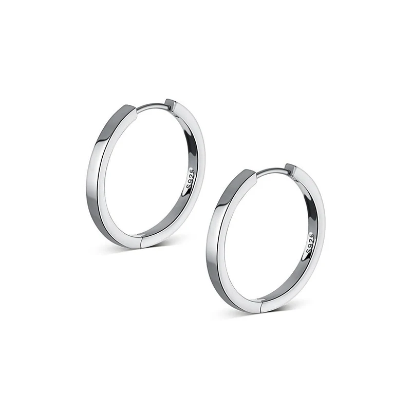 Modian Solid 925 Sterling Silver 2CM Smooth Minimalist Simple Ear Pave Setting Stud Earrings for Women Fine Party Jewelry