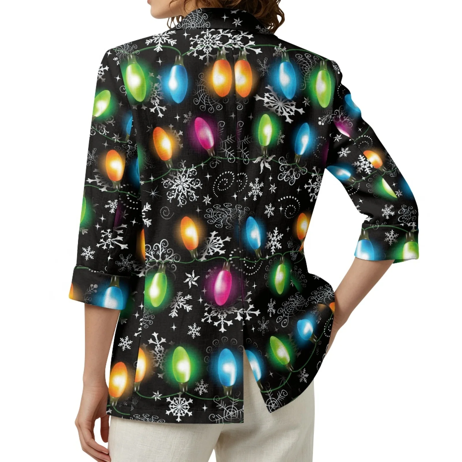 PENSTROLL Christmas String Lights Linen Like Outerwear for Office Casual Layering Tank Jacket Beach Coverups