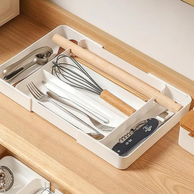 Expandable Utensils Tray Kitchen Cutlery Storage Box Knife Holder Plastic Tray Fork Spoon Divider Drawer Box Tableware Organizer