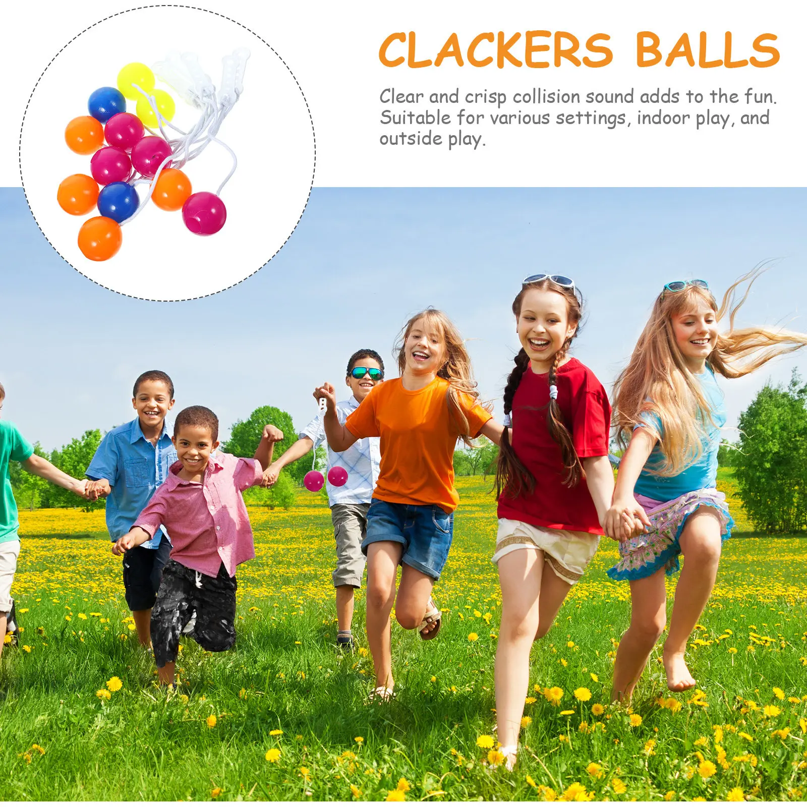 Kids Clicking Ball Toys 6 Pack Plastic Swinging Jumping Spring Toys Party Favors Outdoor Play