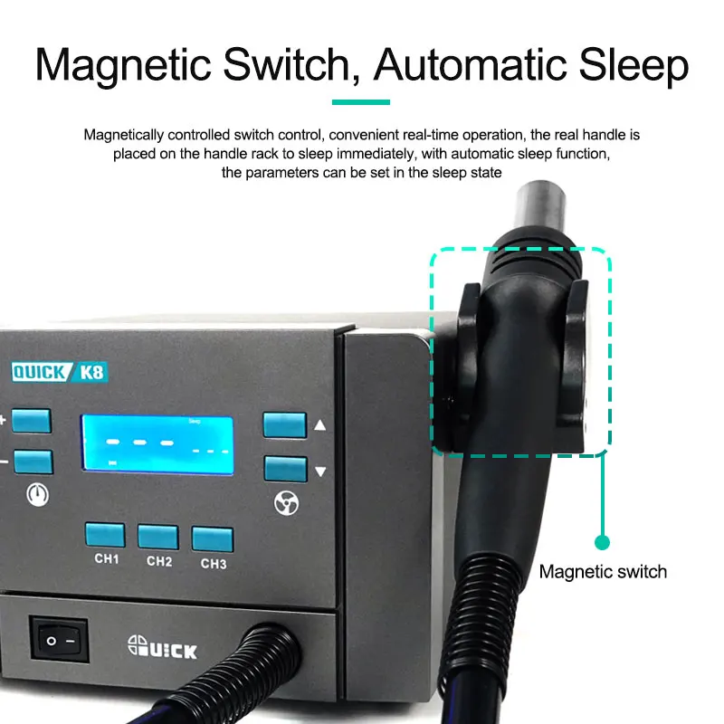 QUICK K8 Intelligent Hot Air Desoldering Station Super Power 1000W Adjustable Airflow Large Range Suitable for Various Purposes