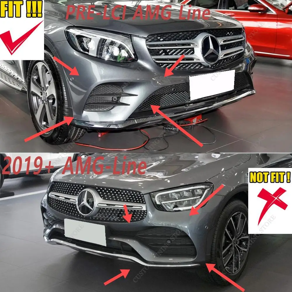 Cubierta de lámpara antiniebla delantera, listones de rejilla, color negro brillante/carbono, para Mercedes Benz X253, C253, GLC250, 300, 350,